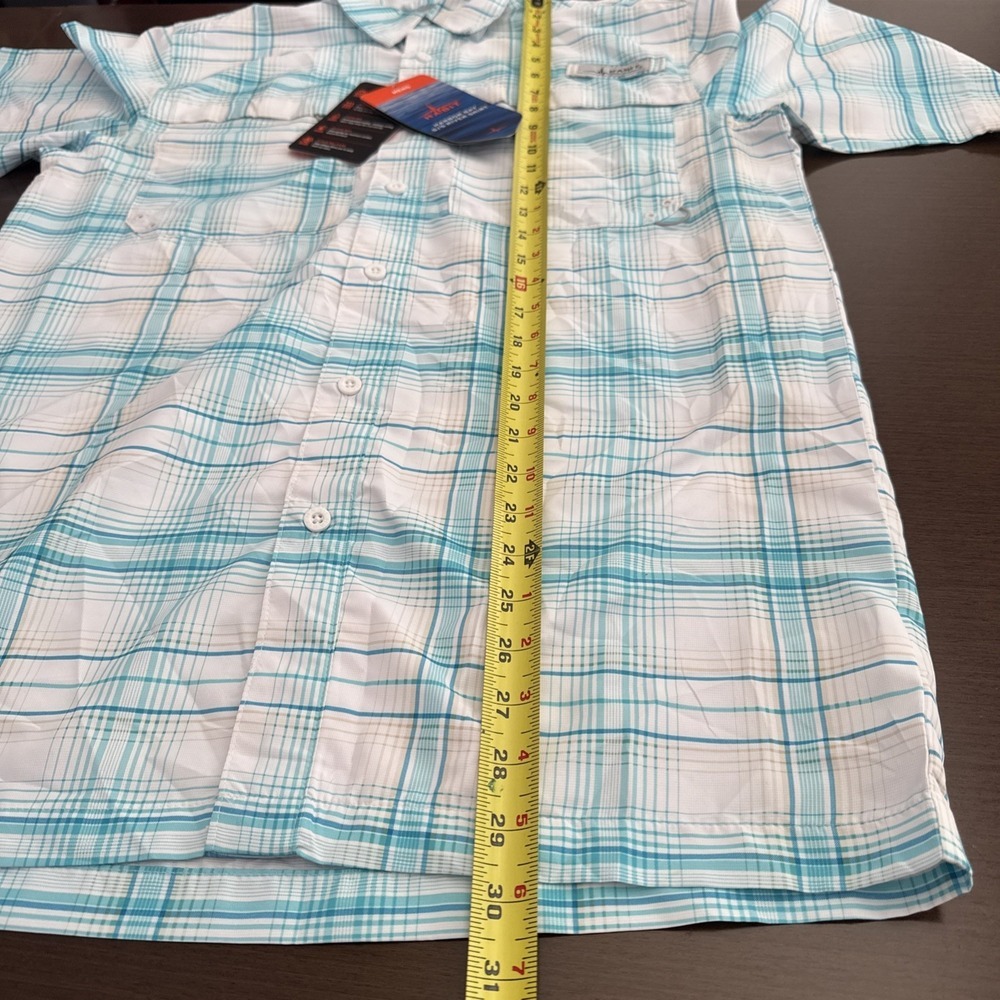 Habit Fishing Shirt Short Sleeve Plaid White Blue Vented Men's Size S NWT - Picture 5 of 10